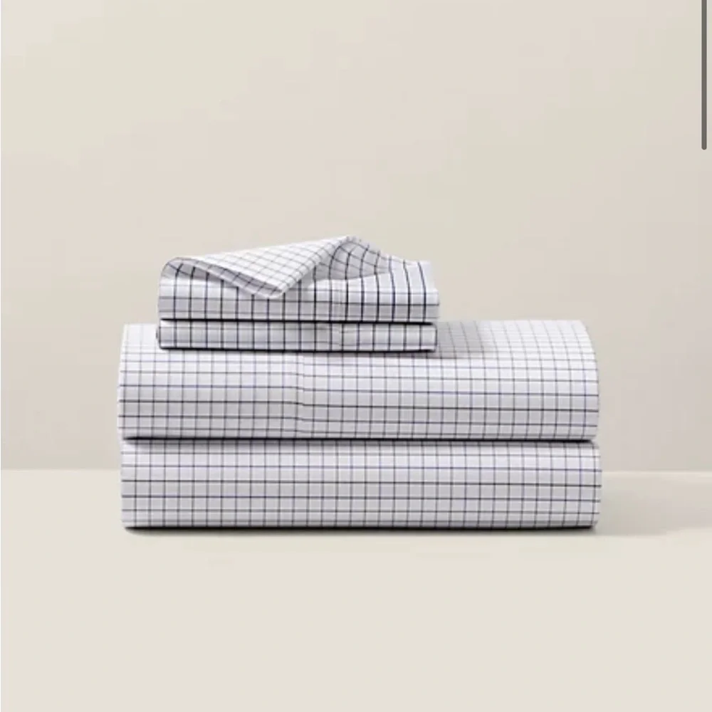 RALPH LAUREN HOME Organic Cotton Tattersall Sheeting‎ KING FLAT $245